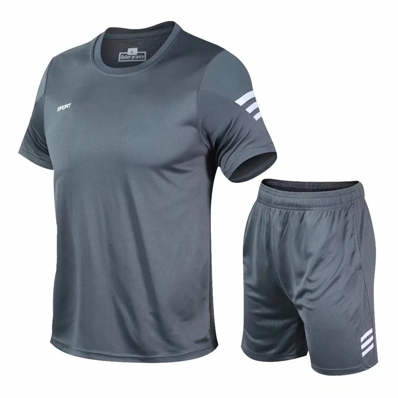 Men Running Sets Gym Fitness Short Sleeve Sports Suit Jogging Sportswear Quick Dry Football Jersey Tracksuit Workout Clothes