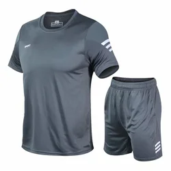 Men Running Sets Gym Fitness Short Sleeve Sports Suit Jogging Sportswear Quick Dry Football Jersey Tracksuit Workout Clothes