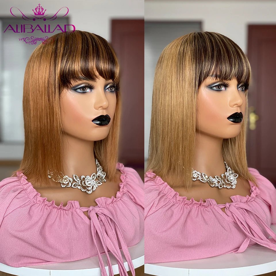 

Омбре короткий боб парики с челкой Remy бразильские прямые человеческие волосы Полный парик блонд милый короткий Боб вырезать короткие парики 8-12 дюймов