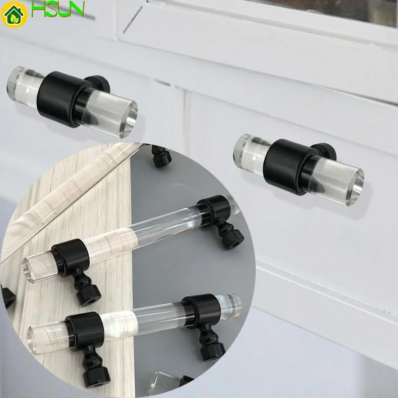 2 pcs Nordic simple acrylic bar black head transparent handle Japanese American cabinet door handle light luxury