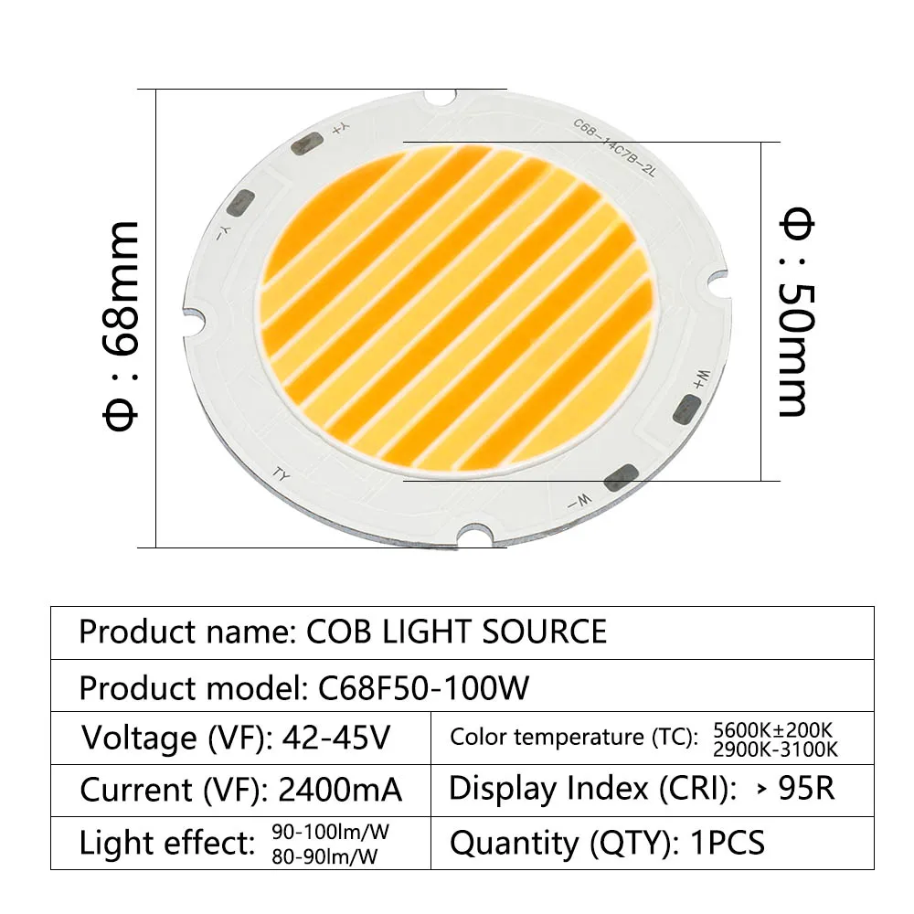 100W CRI95 Warm/White Two-color LED Beads COB Chips Light-Emitting Diode For LED Spotlight Projector Photography Fill Light DIY