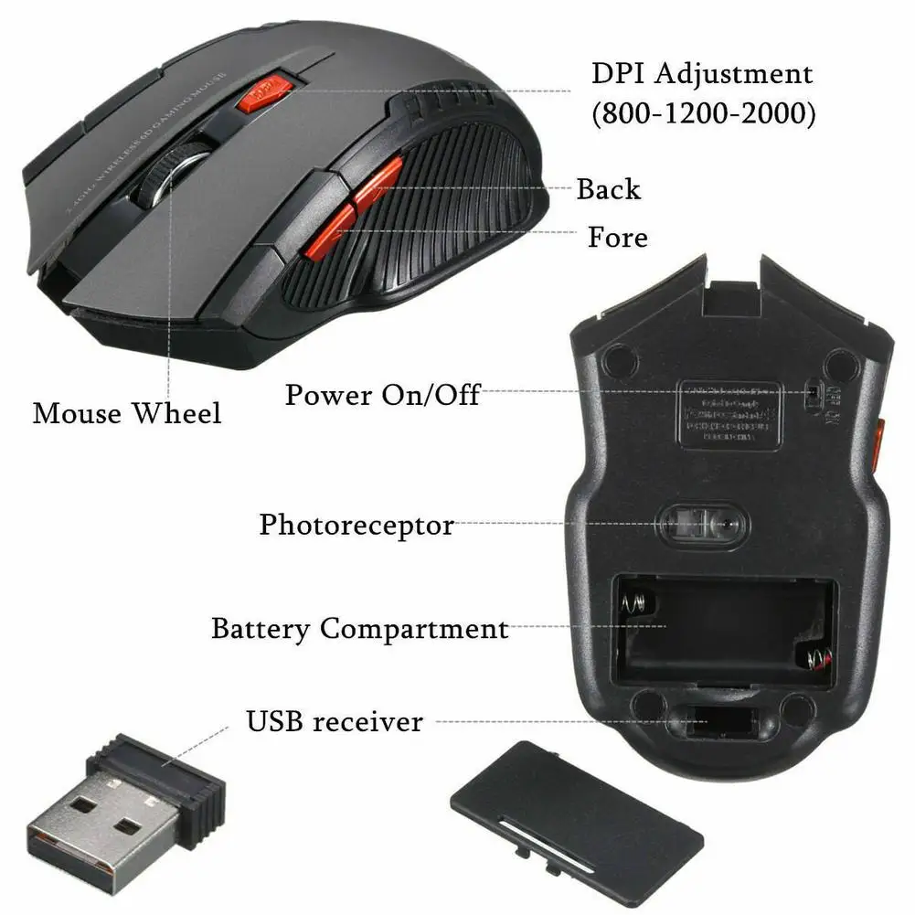 1pcs 2.4G Wireless Mouse Optical 6 Buttons Mouse Gamer USB Receiver 1600DPI Wireless Mouse Gaming Mouse For Laptop Computer