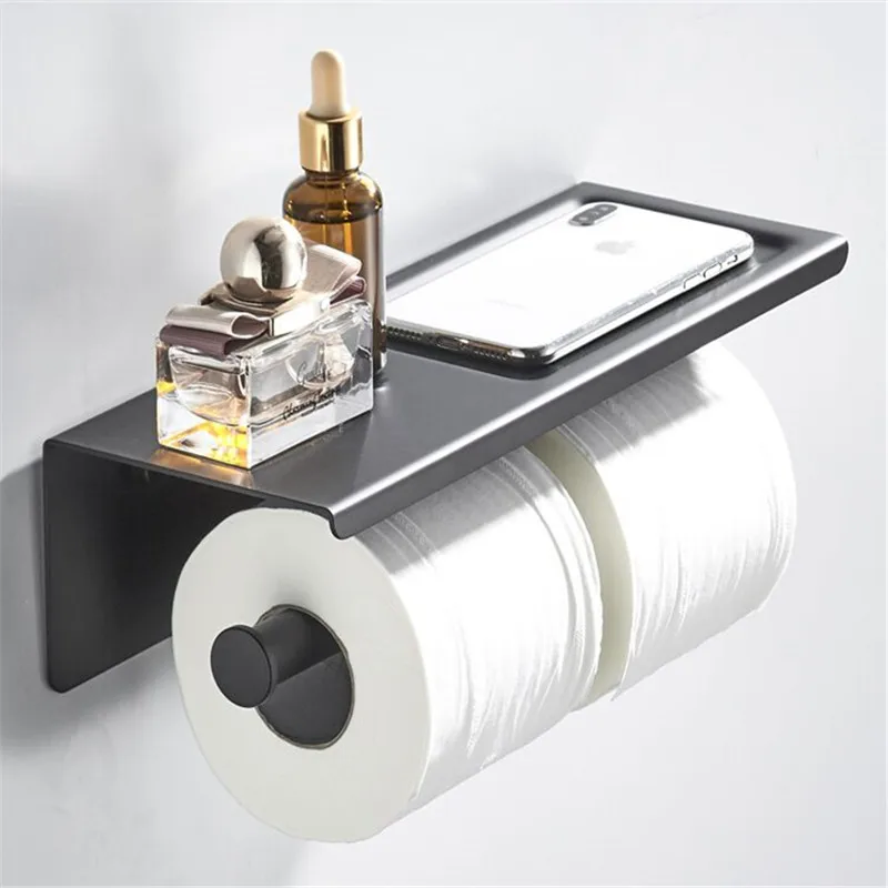 

BathroomTissue Holder 304 Stainless Steel DoubleToilet Paper Roll Rack Wall Mounted Nail Punched Bath Hardware Accessories Black