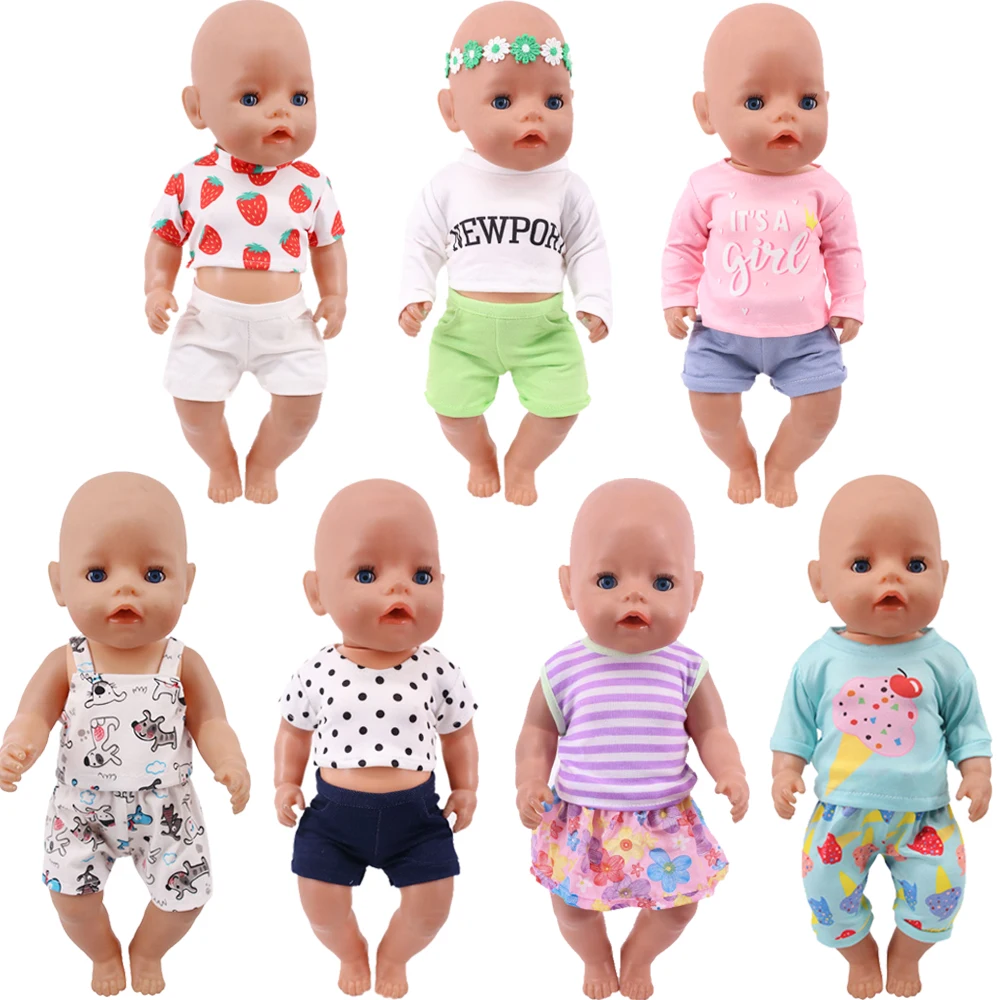 

Doll Clothes Multicolor Cute Dress T-Shirt Shorts Fit 18Inch American Doll&43Cm New Born Baby Doll Daily Casual Wear Girls Gift