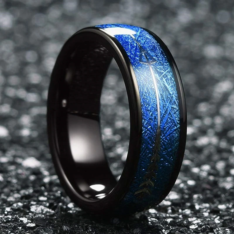 8mm Blue Fashion Men Rings Tungsten Carbide Ring Inlay Arrow Engagement Wedding Band Men Jewelry Accessories