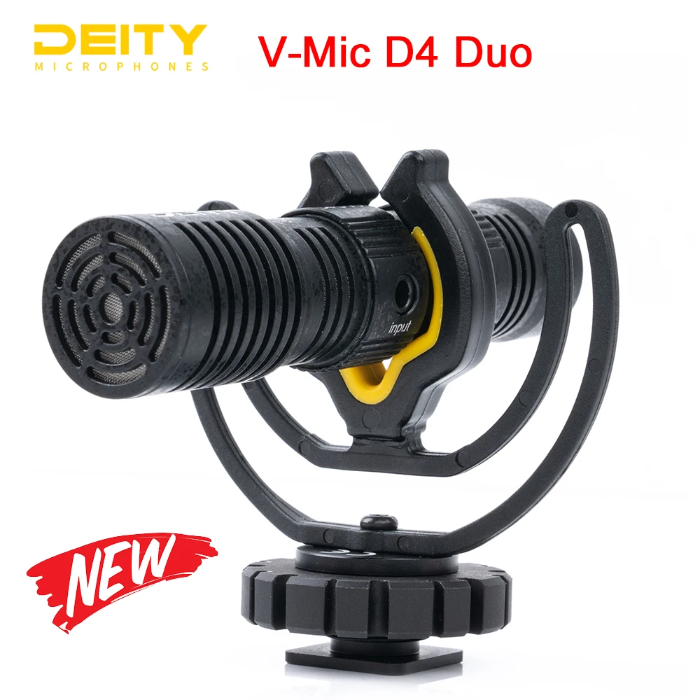 New Deity V-Mic D4 Duo Video Microphone Dual Cardioid Microphone 1/4 3/8 Cold Shoe Mount Mini Voice Recorder Mic for DSLR Camera