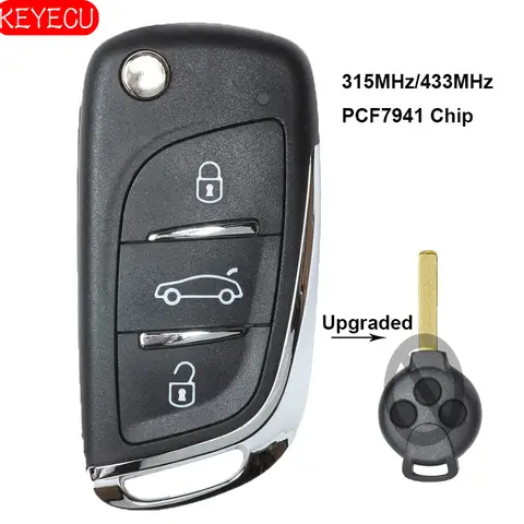 KEYECU-clé télécommande à 3 boutons, 315/433MHz, pliable et pliable, PCF7941 en option, pour voiture Benz Smart Fortwo (451, 2007-2013)