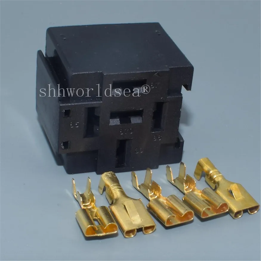 

Shhworldsea 1Sets Car Auto Vehicle 5 Pin Relay Socket Holder with 5Pcs 6.3mm Copper Terminal High Temperature Resistance 40A