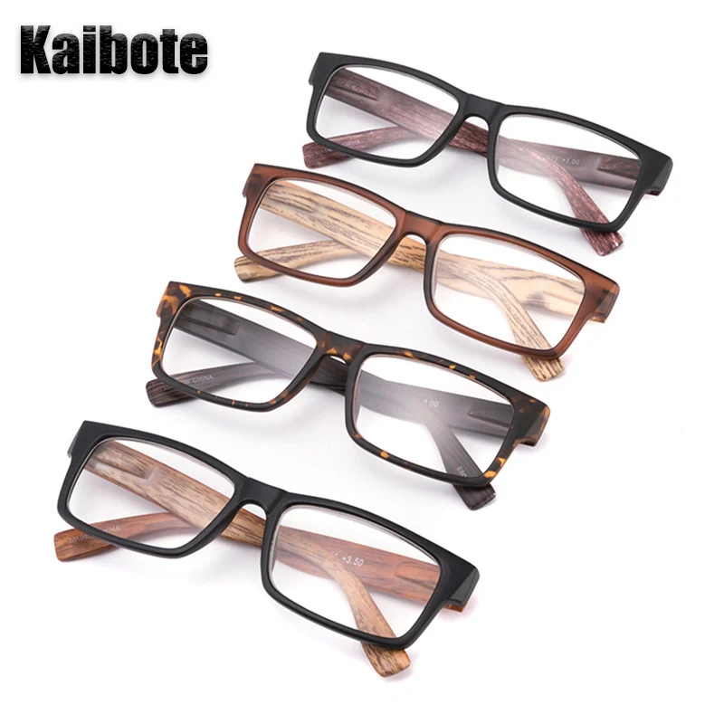 4 Pack New Fashion Imitation Wood Design Reading Glasses for Men High Quality Rectangle Plastic Frame Male Presbyopic Eyeglasses