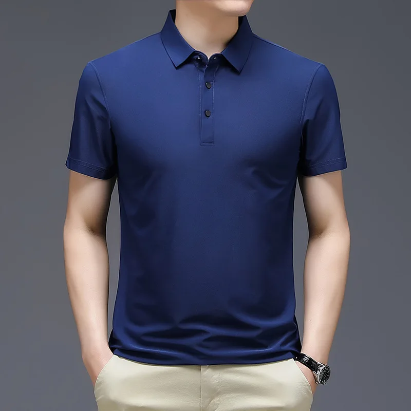 Short-sleeved POLO shirt men's fast dry clothes lead cool on clothes middle-aged men ice silk cotton breathable trend POLO shirt