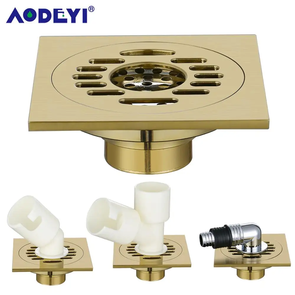 Bathroom Shower Drain Floor Waste Grates Kitchen Brass Drain Brushed Gold Shower Drainage Washing Machine Stopper