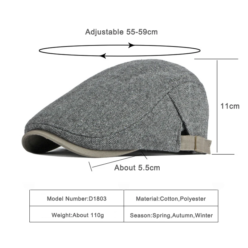 Retro Newsboy Cap Men Autumn Winter Herringbone Duckbill Hat Tweed Flat Peaked Beret Hat Women Painter Gatsby Driving Cap