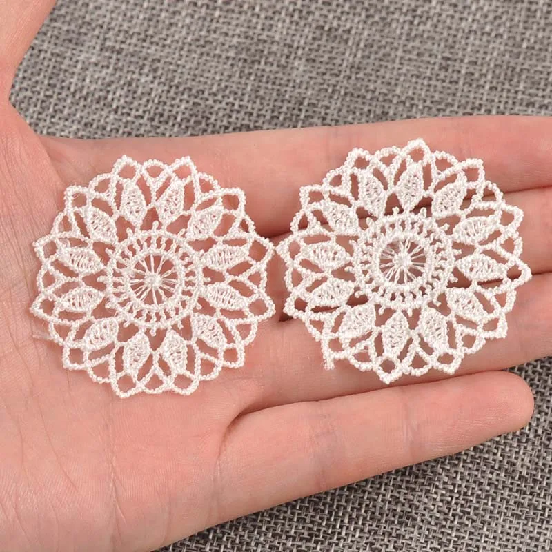 30Pcs Round White Flower Lace Ribbon Applique Mesh Trim For Sewing Accessories Embroidery Patch Party Garment Decor 45mm c1139