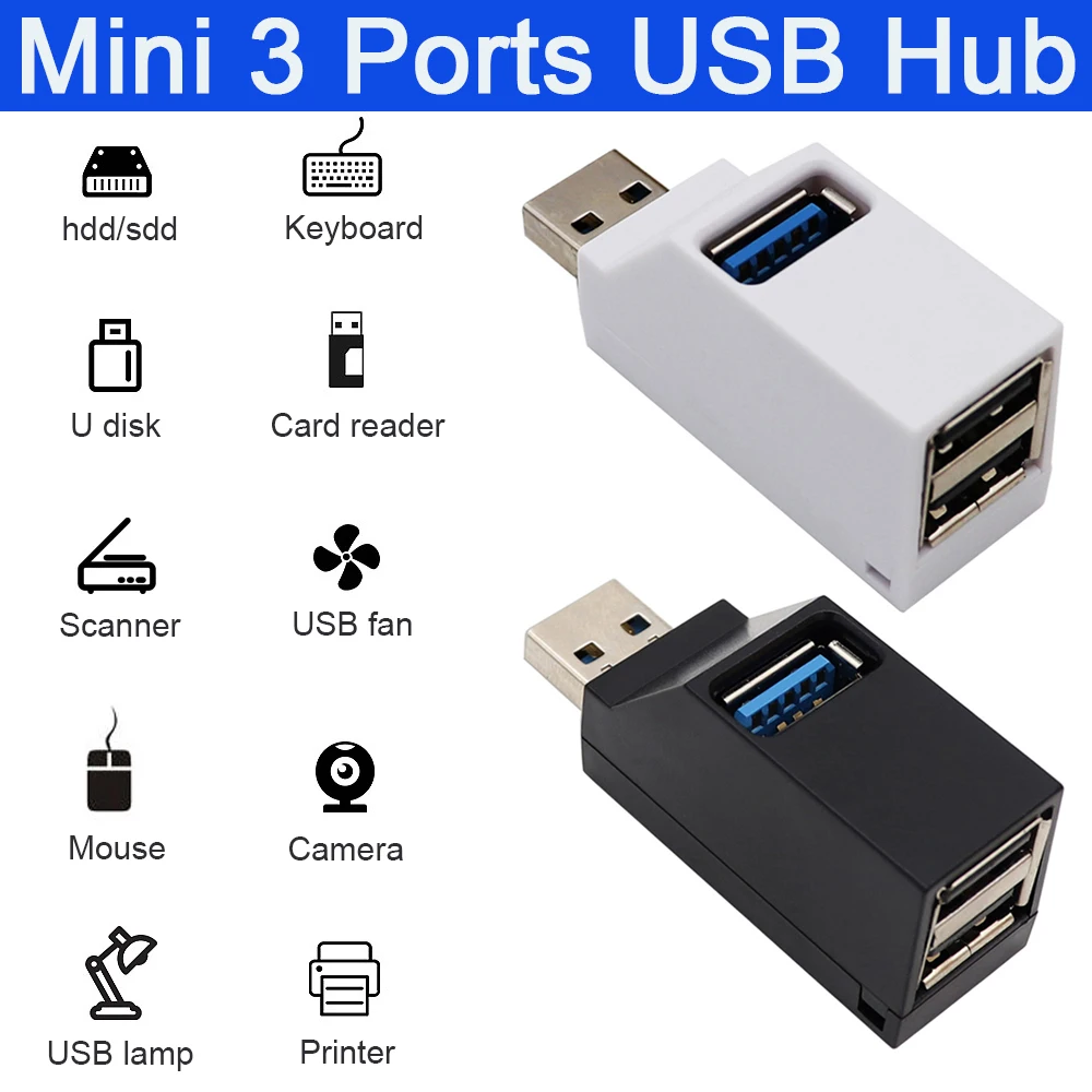 USB 3.0 HUB Adapter Extender Mini Splitter Box 3 Ports High Speed For PC Laptop U Disk Card Reader