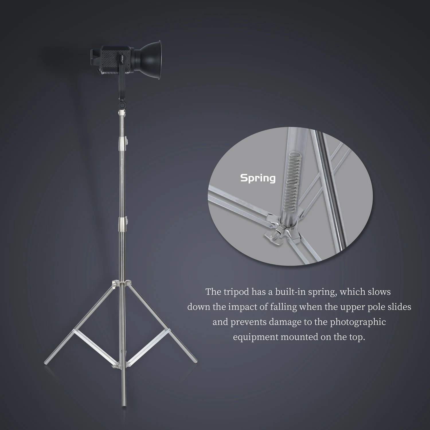 290cm Air Pressure Tripod Bearing 10kg for Camera Stainless Steel Light Stand For Ring Light Live Youtube and Photography Soft