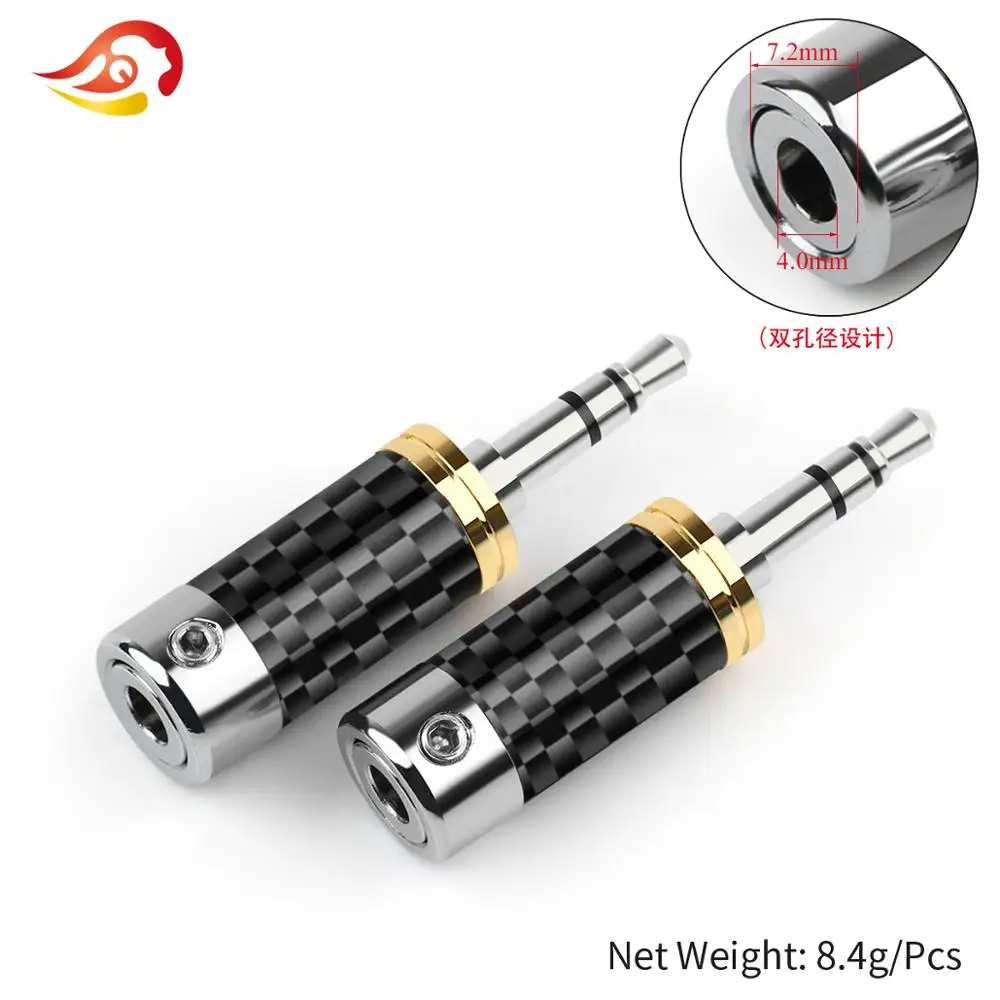 QYFANG 3.5mm 3 Pole Stereo Metal Adapter Carbon Fiber Audio Jack Rhodium Plated Copper Earphone Plug Headphone Wire Connector