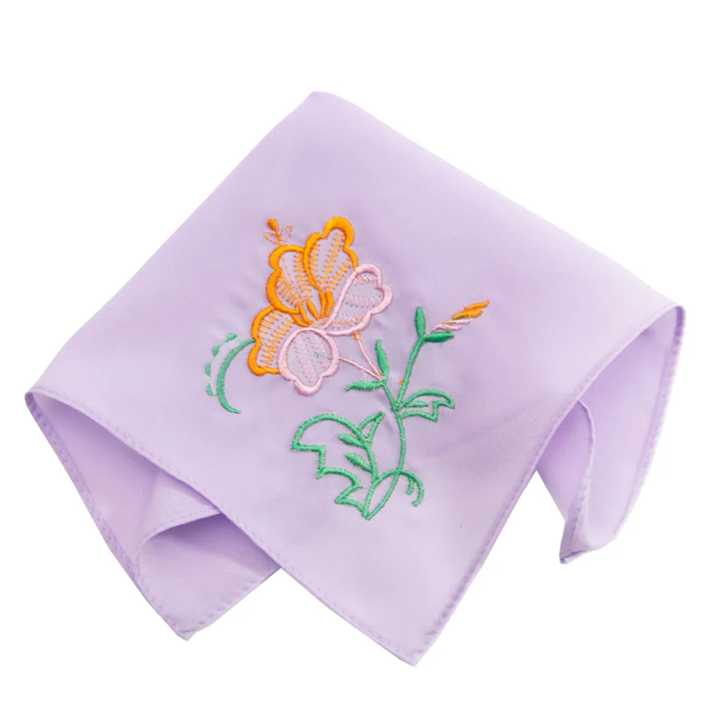 2 pçs feminino hankies bordado flor hanky floral sortido senhoras menina lenço tecidos acessórios roxo