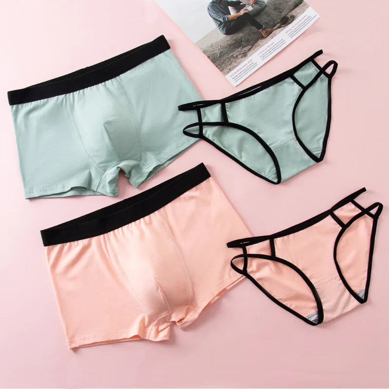 

Couple Panties Set Cotton Underwear Men Boxer Shorts Women's Underpants Lace Underwear Lovers Underwear Cozy Lingerie Panty