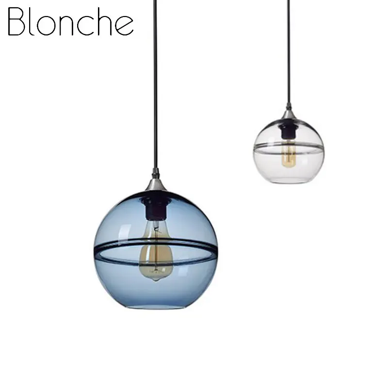 

Round Glass Ball Pendant Light Modern Led Blue Hanging Lamp Living/dining Room Kitchen Stairs Home Decor High Quality Luminaire