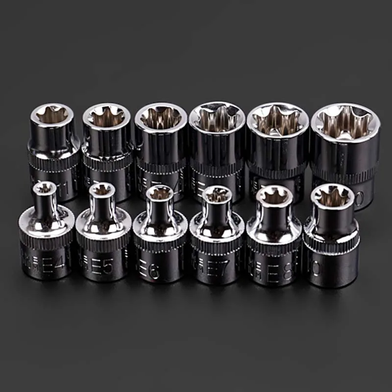 12 SZTUK 3/8 "Torx Star Socket Set Femal E Type Socket Klucz nasadowy E4 E5 E6 E7 E8 E10 E11 E12 E14 E16 E18 E20 Automatyczny klucz ręczny