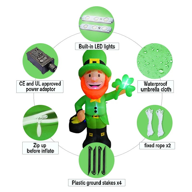 6 ft St Patrick Standing Leprechaun Inflatable Theme Party  Inflatable Decoration Lawn Ornaments LED Light Yard  Inflatable Toys