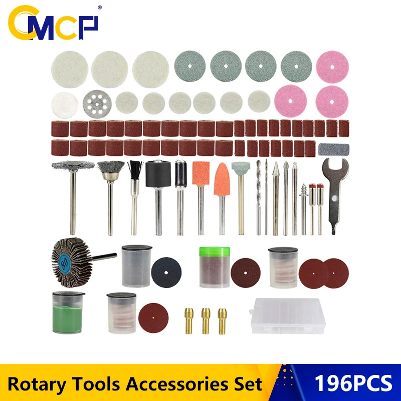 

CMCP Rotary Tool Accessories 196pcs Polishing Wheel,Sanding Bands,Mini Drill Bit,Steel Wire Brush Disc,Diamond Cutting Disc