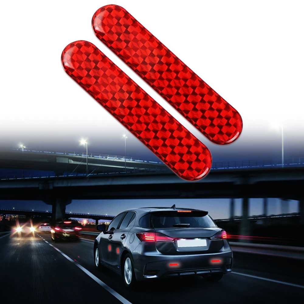 2Pcs Car Auto Exterior Reflector Decal Stick-On Reflective Sticker Red Car Reflective Sticker ACCESSORIES