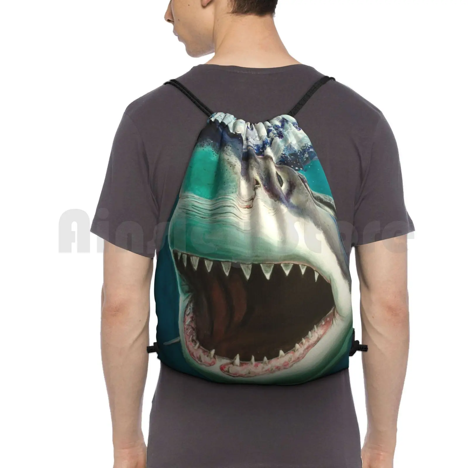

Great White Shark Surf Backpack Drawstring Bag Riding Climbing Gym Bag Shark White Pointer Ocean Sea Surf Great White Shark