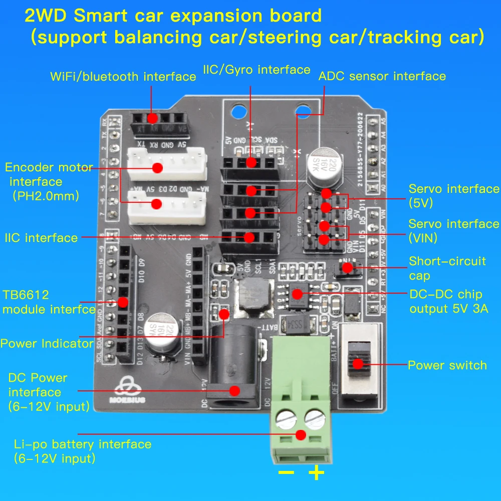 Arduino Tb6612 placa de expansión del controlador 2WD para UNO R3 Robot Arm ROS auto balance Robot Car Ackerman, Sensor giroscópico exclusivo