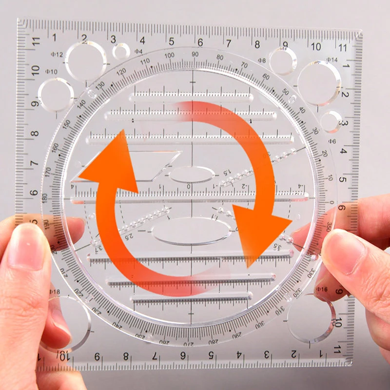 Règle de dessin multifonctionnelle rotative, calcul des figures géométriques, apprentissage des mathématiques