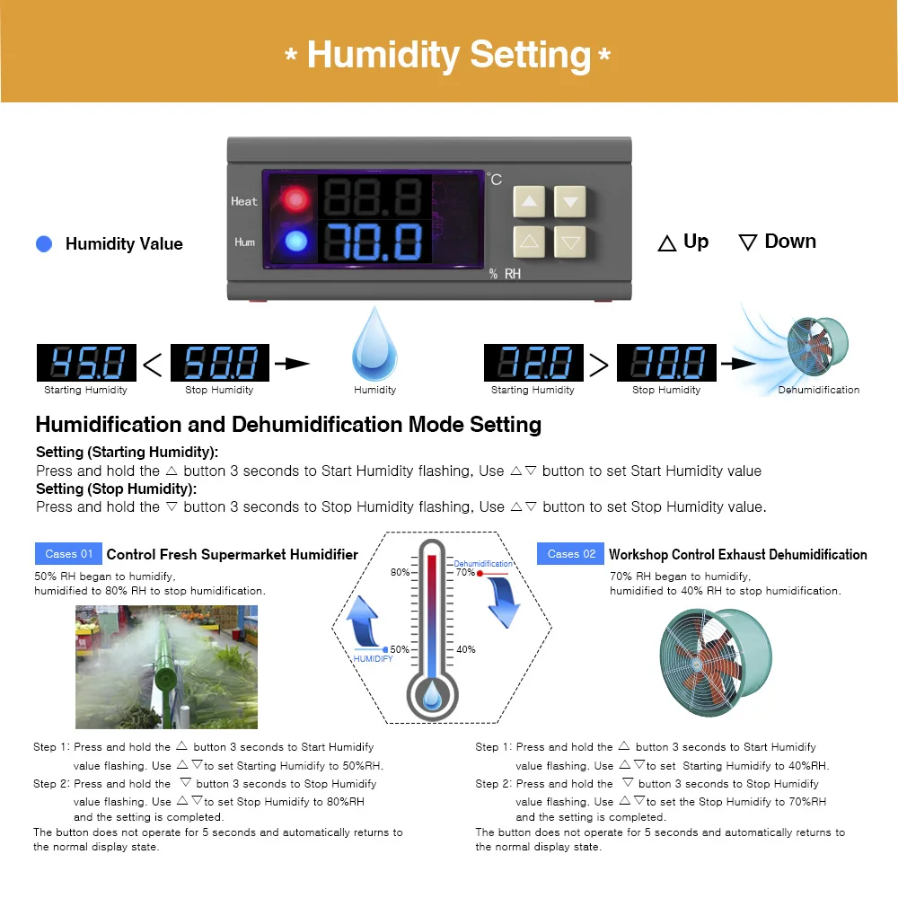 12V 24V 110V 220V Digital Temperature Humidity Controller Incubator Thermostat Humidistat Thermometer Hygrometer Soil Moisture