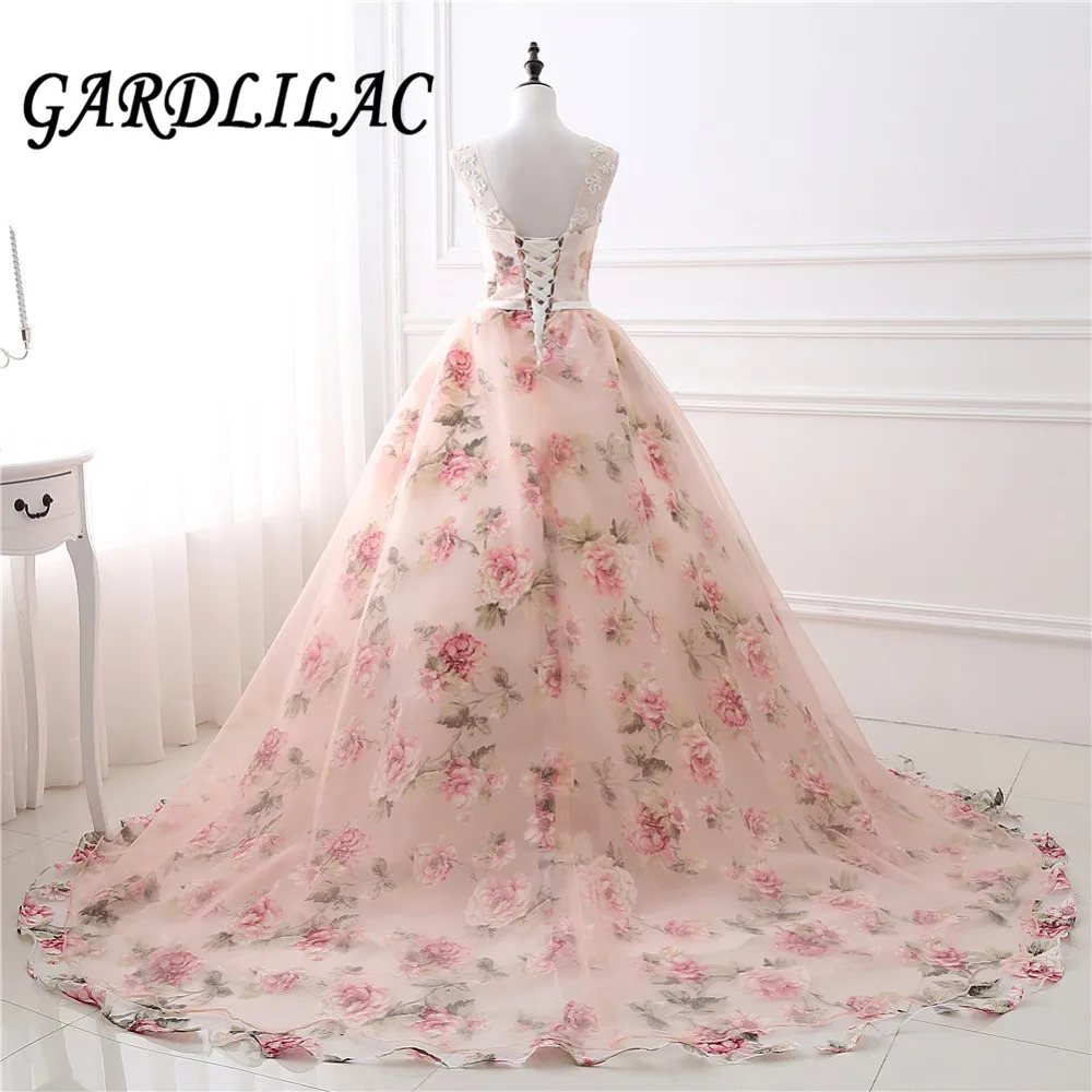 Gardlilac-Vestidos largos De noche con apliques De encaje para mujer, vestido De fiesta Formal con estampado Floral, vestido De fiesta con foto Real