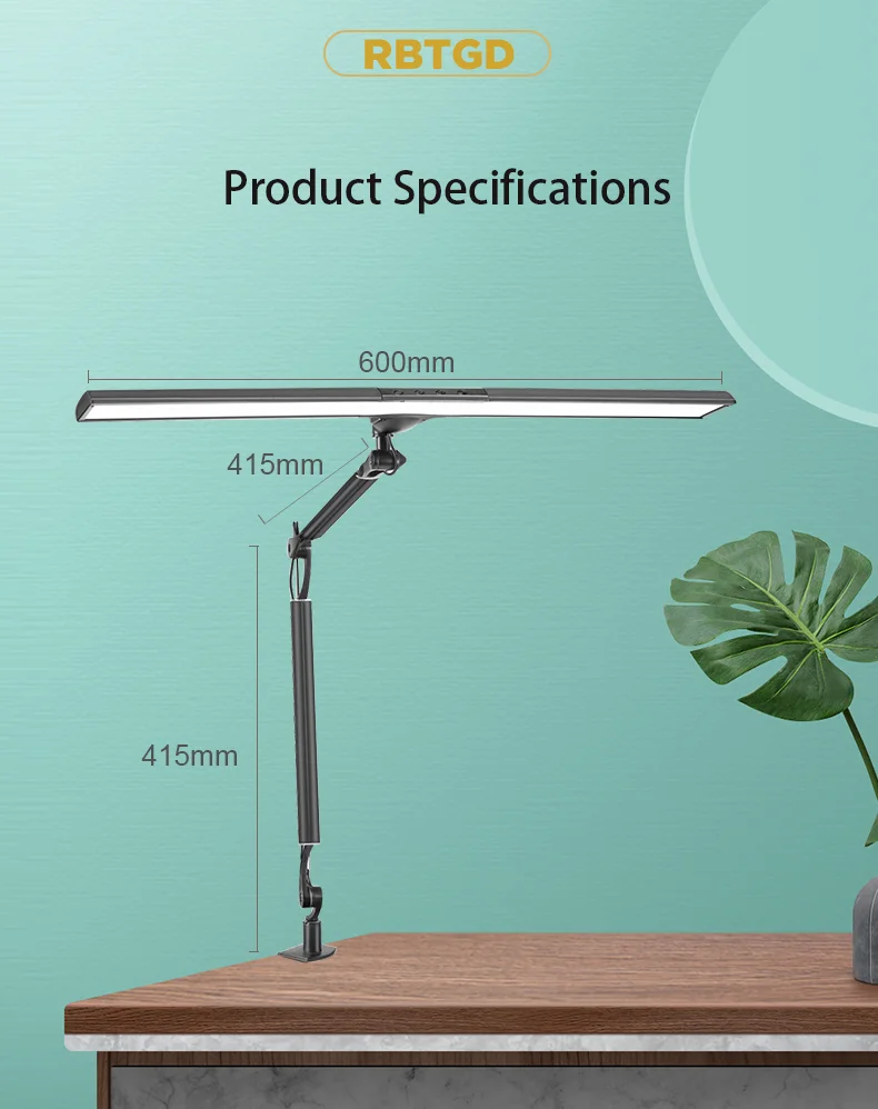 60cm Super Wide 20W High Brightness Flexible Long Arm Led Desk Lamp Task Light For Office Designer And Work Place With Clamp