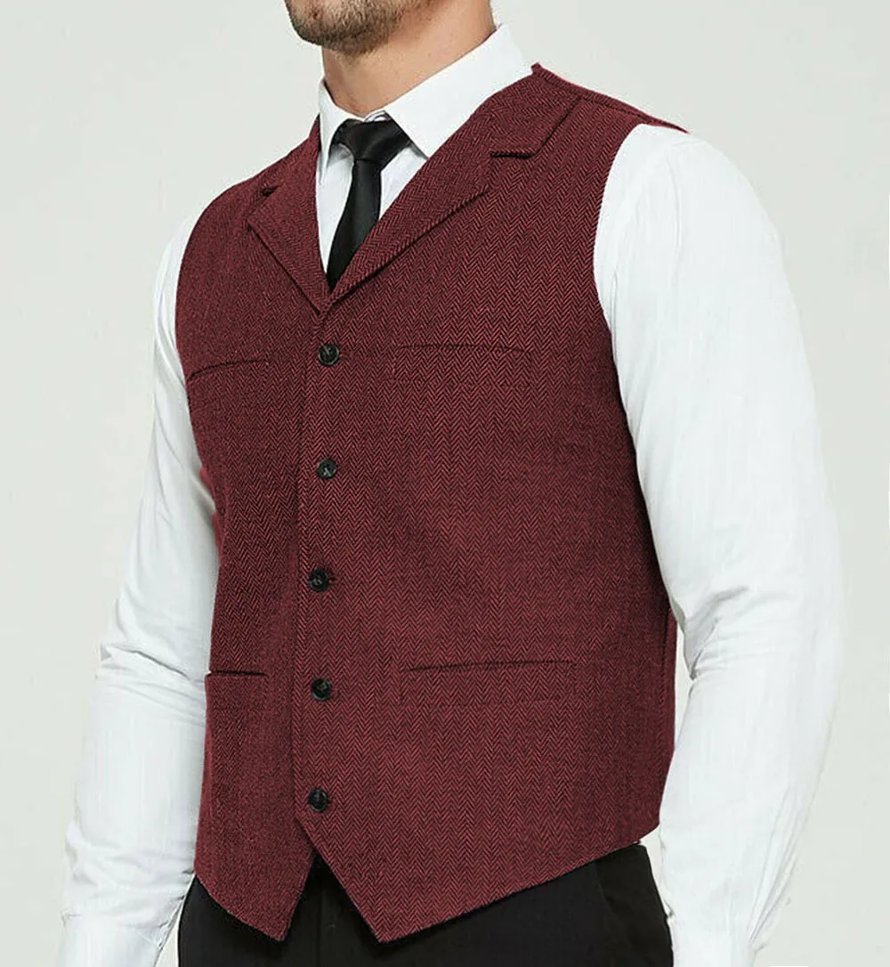 Männer der Fischgräten Weste Wolle/Tweed Anzüge Weste Kerbe Revers Weste Groomsmen Für Hochzeit Neue Braun/Royal Blau/grün/Burgund + + +