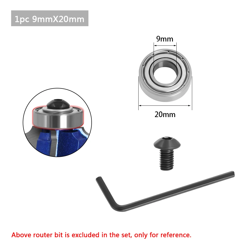 Durable Steel Bearings Accessories Kit Fits For Router Bits Heads And Shank Top Mounted 1/2, 3/8, 3/4 Bearing & Stop Ring