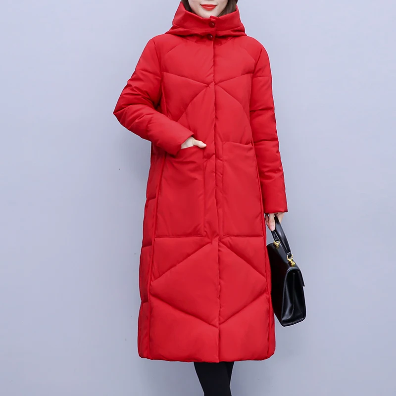 MODERN NEW SAGA Quilted Coat Winter Women Long Coat Cotton Padded Coat Parka Female Overcoat Long Jackets Plus Size Outerwear