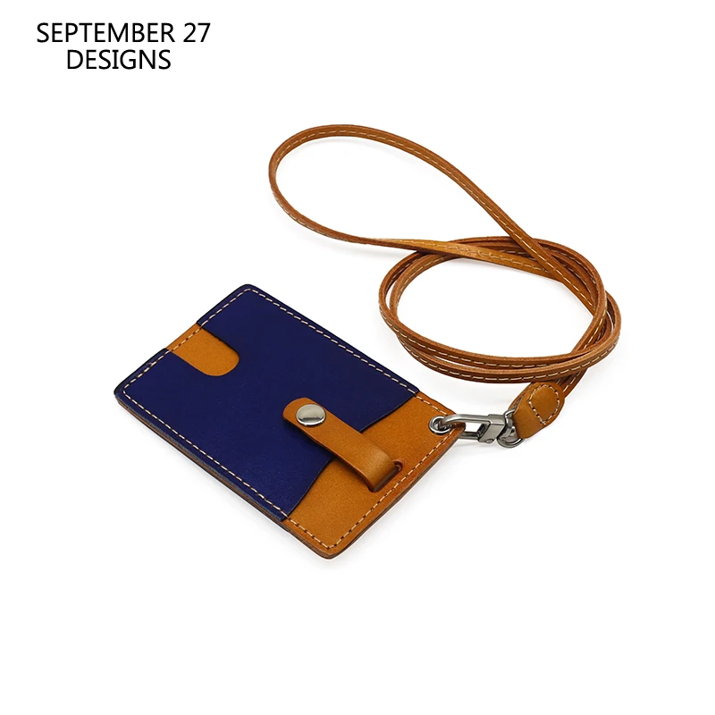 

Bus Card Bag Genuine Leather Luxury Handmade Vertical Style Mini Identity Card Holder Neck Lanyard Cowhide Luggage Tag