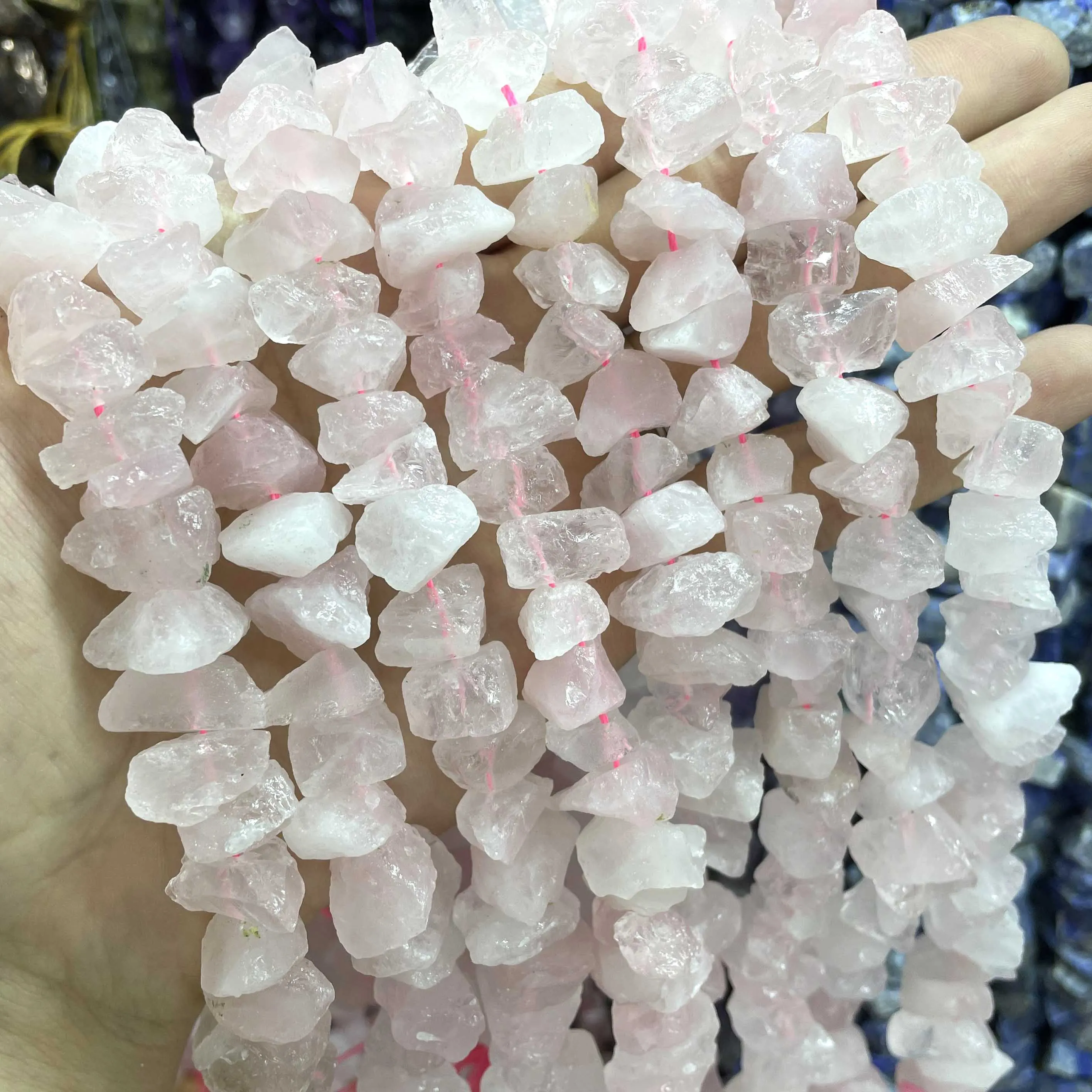 10-15mm Natural Irregular Freeform Raw Rose Quartzs Crystal Stone Beads Minerals Charm Diy Bracele Necklace Jewelry Making 7.5\