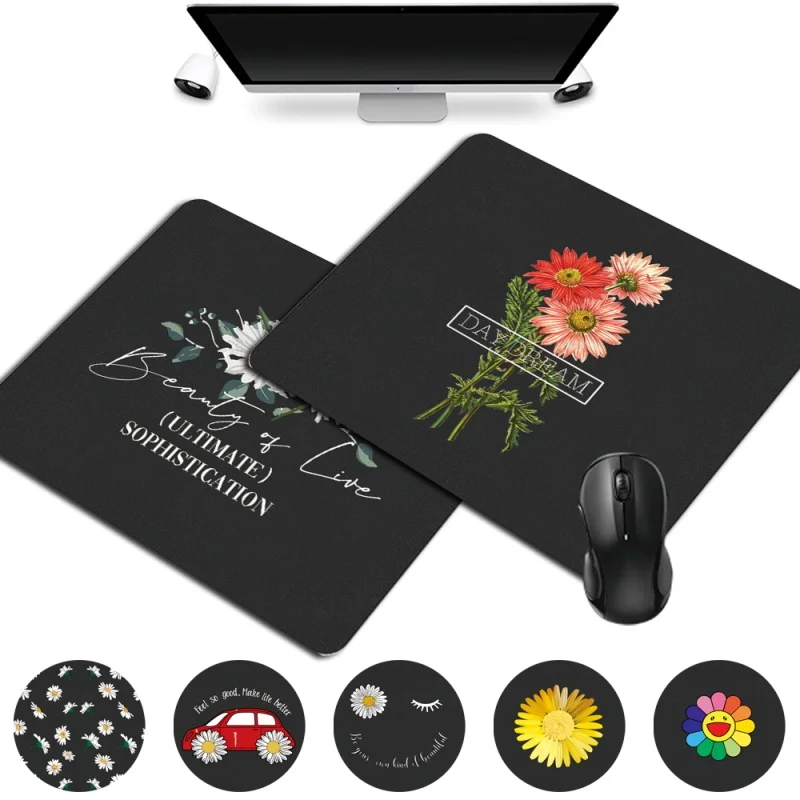 Computer Mousepad Easy-to-clean PU Leather Daisy Pattern Series Mousepad Smooth Game Mouse Mat Portable Small 25x21cm