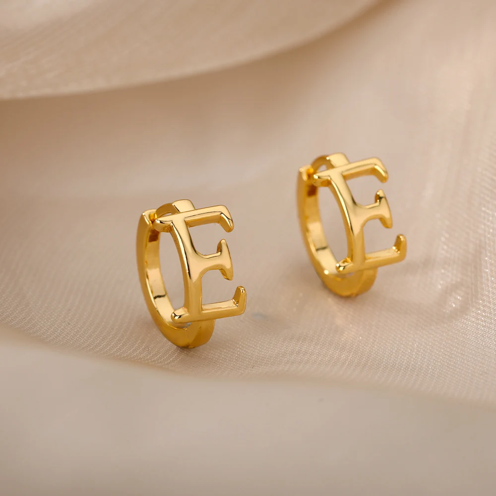 A-Z Initial Earrings for Women Men Stainless Steel Mini Hoop Earrings 2025 Trend Hip Hop Punk Rock Party Jewerly Christmas Gift