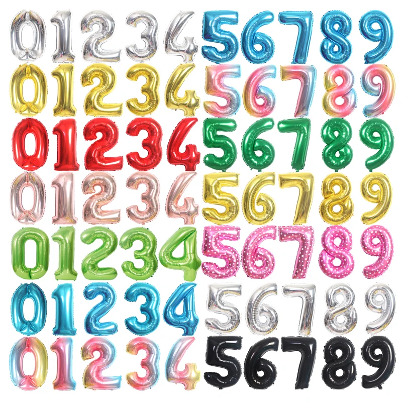 32/40inch Big Digital number balloons Rose Gold Silver Gradient Digital Balloons 0-9 years Old Birthday Party Wedding Decoration