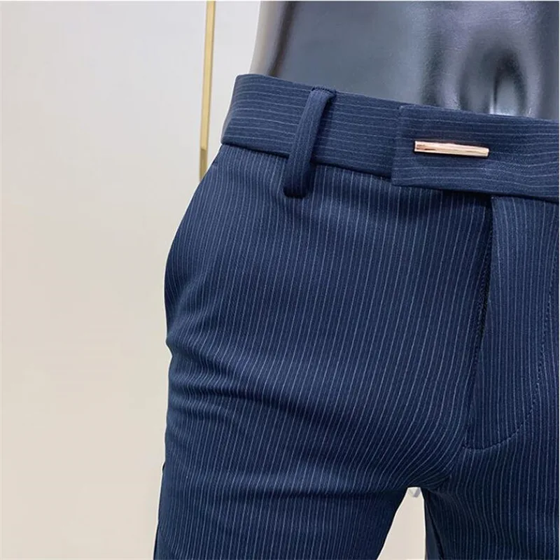 Men Fashion Striped Suit Pant Elegant Slim Fit Social Trousers Pants High Quality Men Business Office Party Dress Ankle Pants