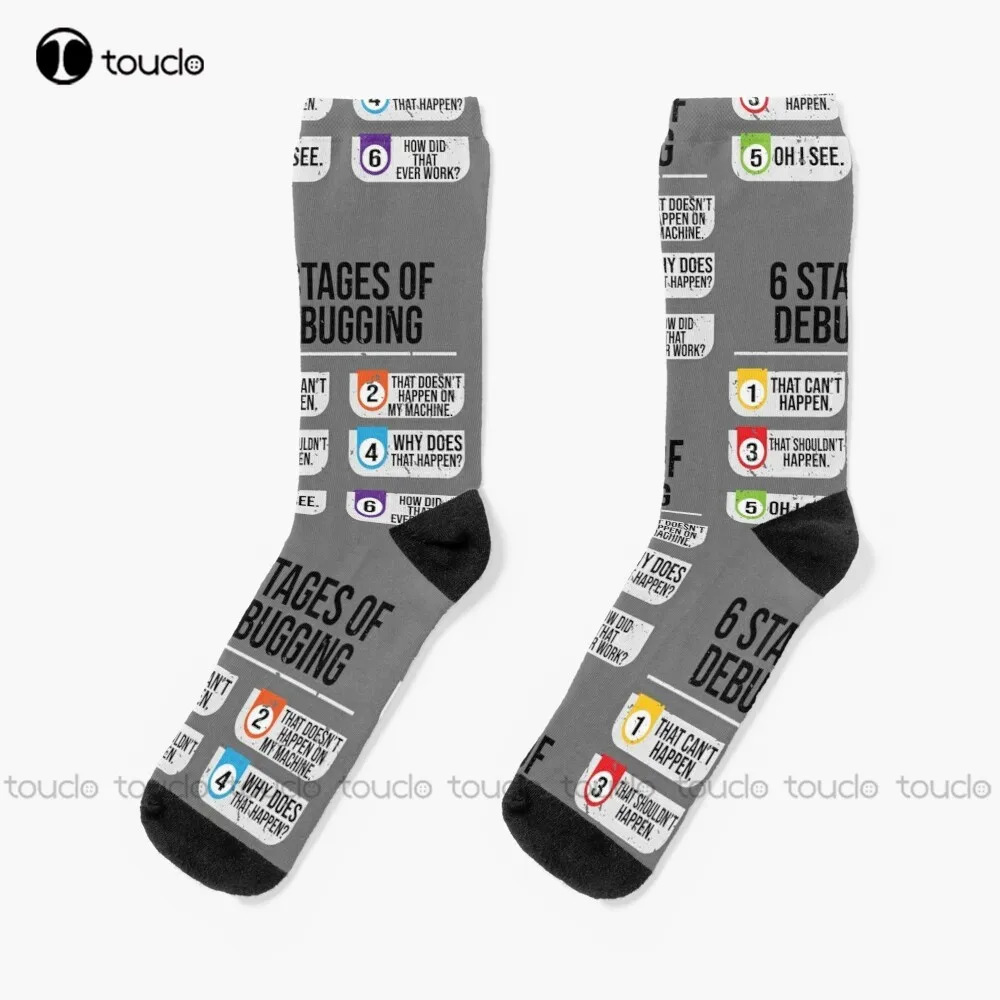 6 Stages Of Debugging Computer Programming  Socks Men'S Socks Personalized Custom Unisex Adult Teen Youth Socks Hd High Quality