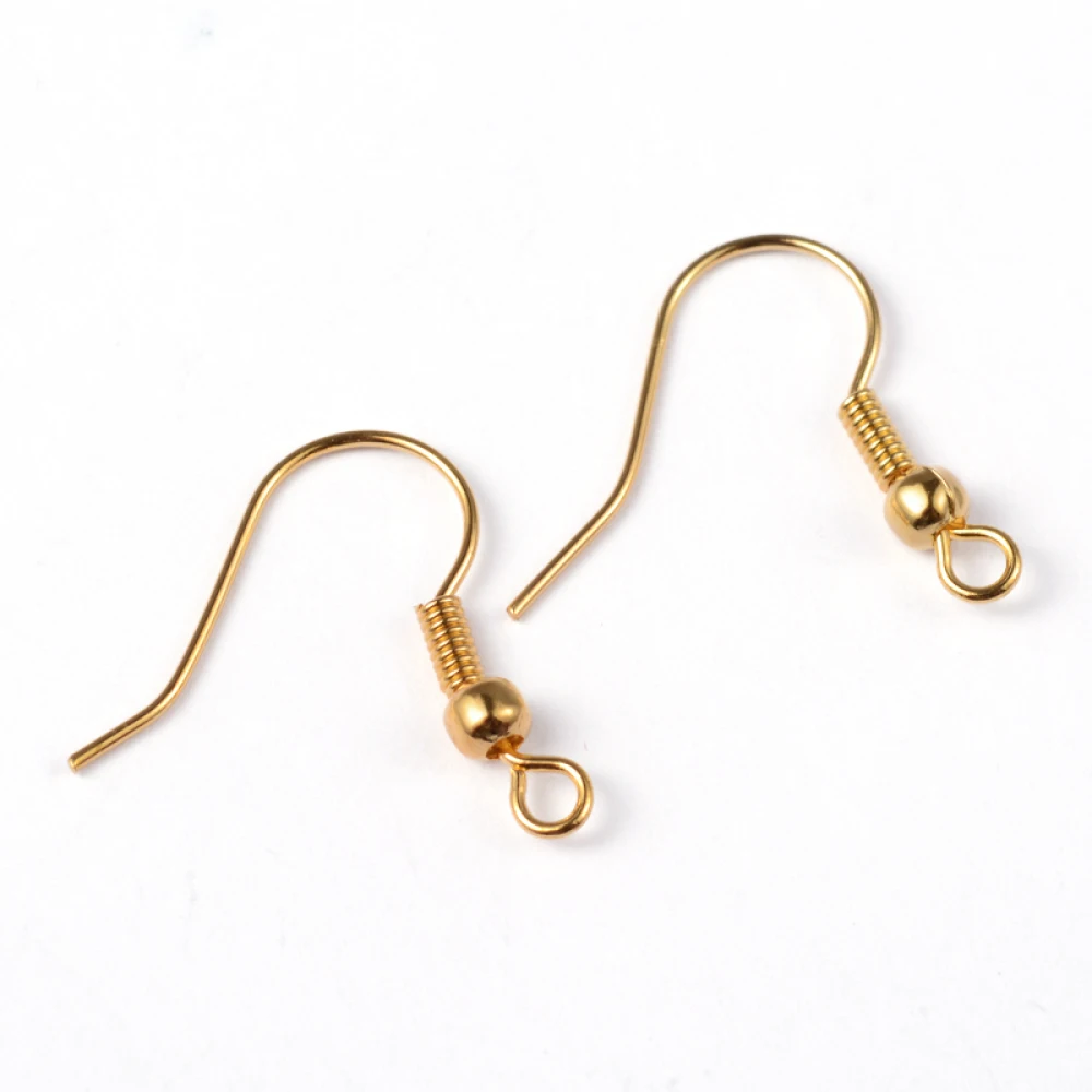 1000pcs Brass Earring Hooks Ear Wire with Beads for jewelry making Accessories Findings 19mm, Hole: 1.5mm; Pin: 0.7mm