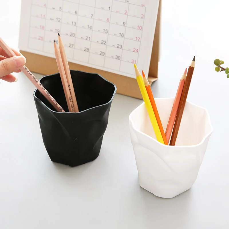 White Irregular Plastic Pen Pencil Holder Container Desk Desktop Dustbin Folding Vase Pot Makeup Brush Organizer Stationery