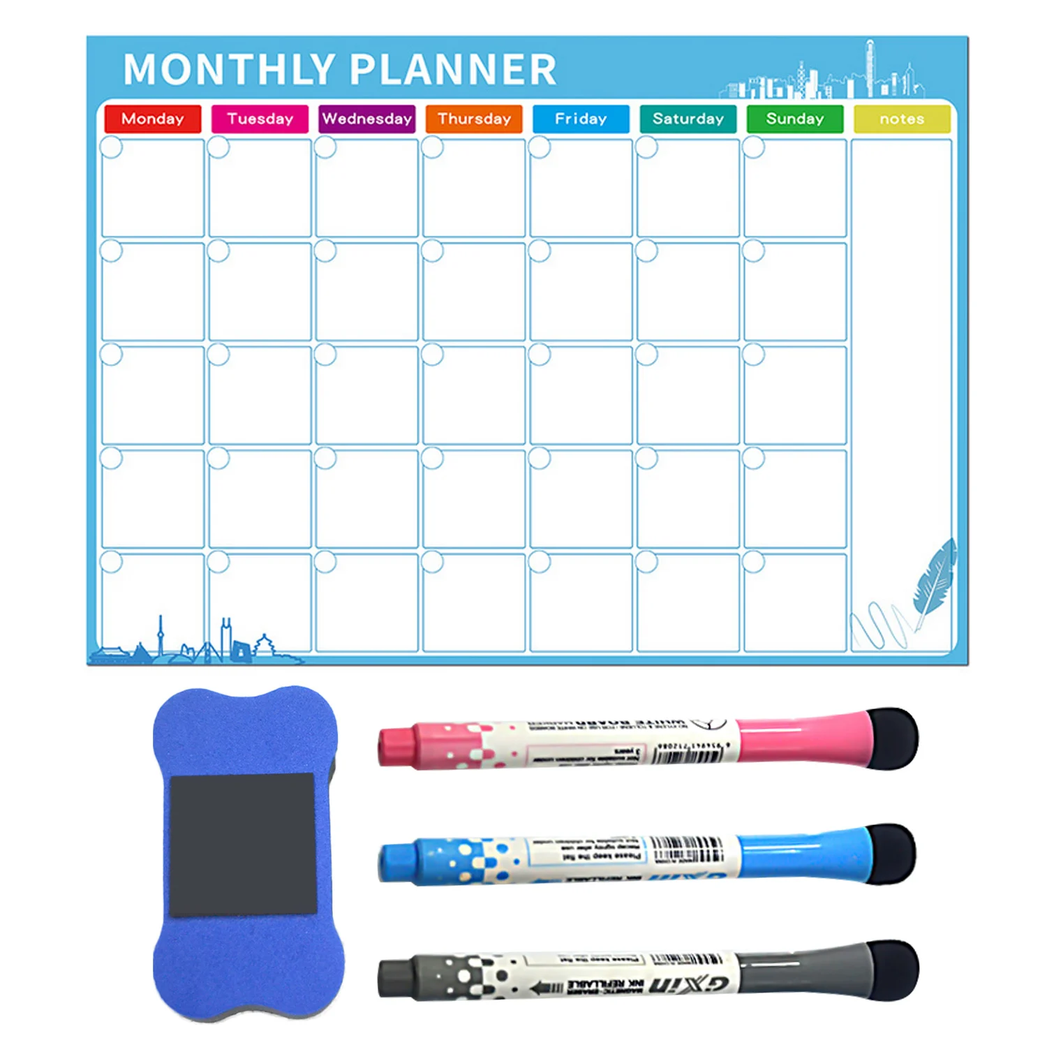 Magnetic Weekly Monthly Planner Calendar Dry Erase Board Refrigerator Magnet With 3pcs Pens for Home Office Shops Message Board