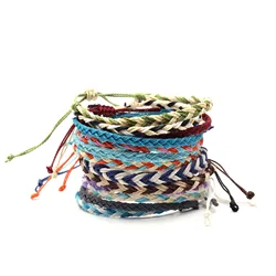 Cute Multistring Braided Bracelets Women Men Waterproof Waxed String White Waves Ocean Sunrise Black Mini Braided Surf Jewelry
