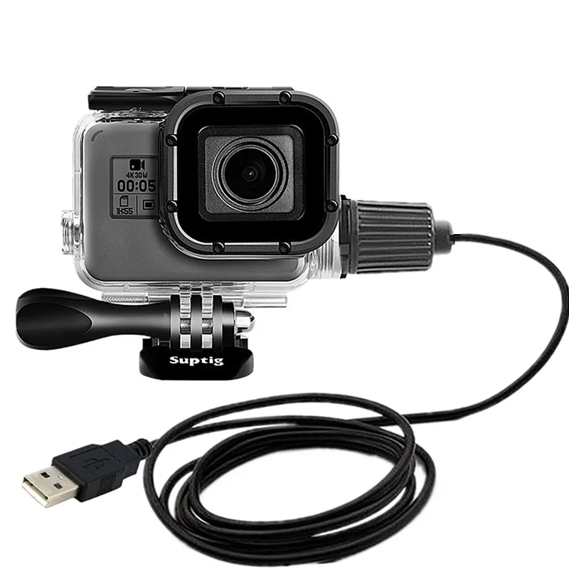 Wodoodporna obudowa do nurkowania 30M motocyklowy kabel ładujący Powłoka ochronna do Gopro Hero 5 6 7 Czarny Nowe akcesoria go pro — zdjęcie 3