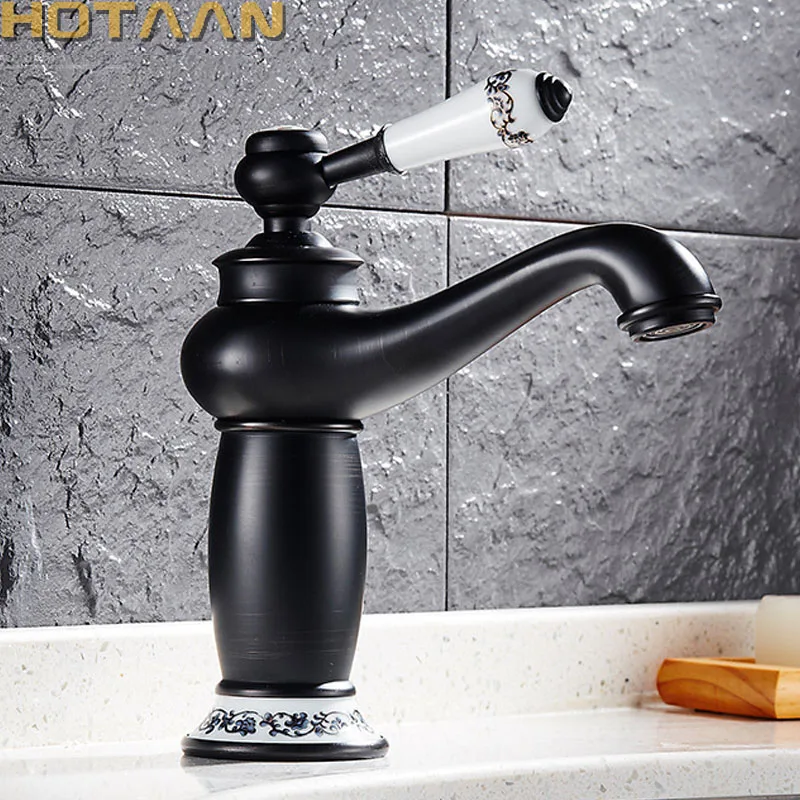 

. NEW Black Brass Bathroom Faucet Ceramics Vintage Hot And Cold Faucet Washbasin Mixer Sink Faucet Mixer Tap