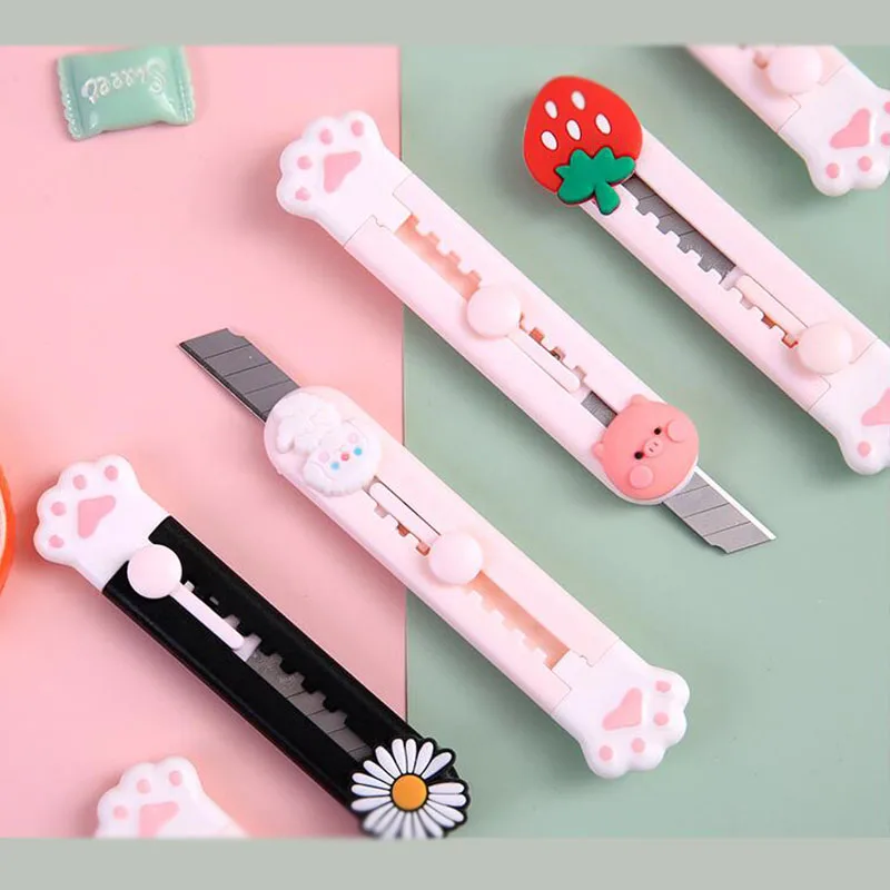 

40pcs/lot Fruit Animal Cat Paw Portable Utility Knife Cute Paper Cutter Cutting Razor Blade Office school supply Stationery gift